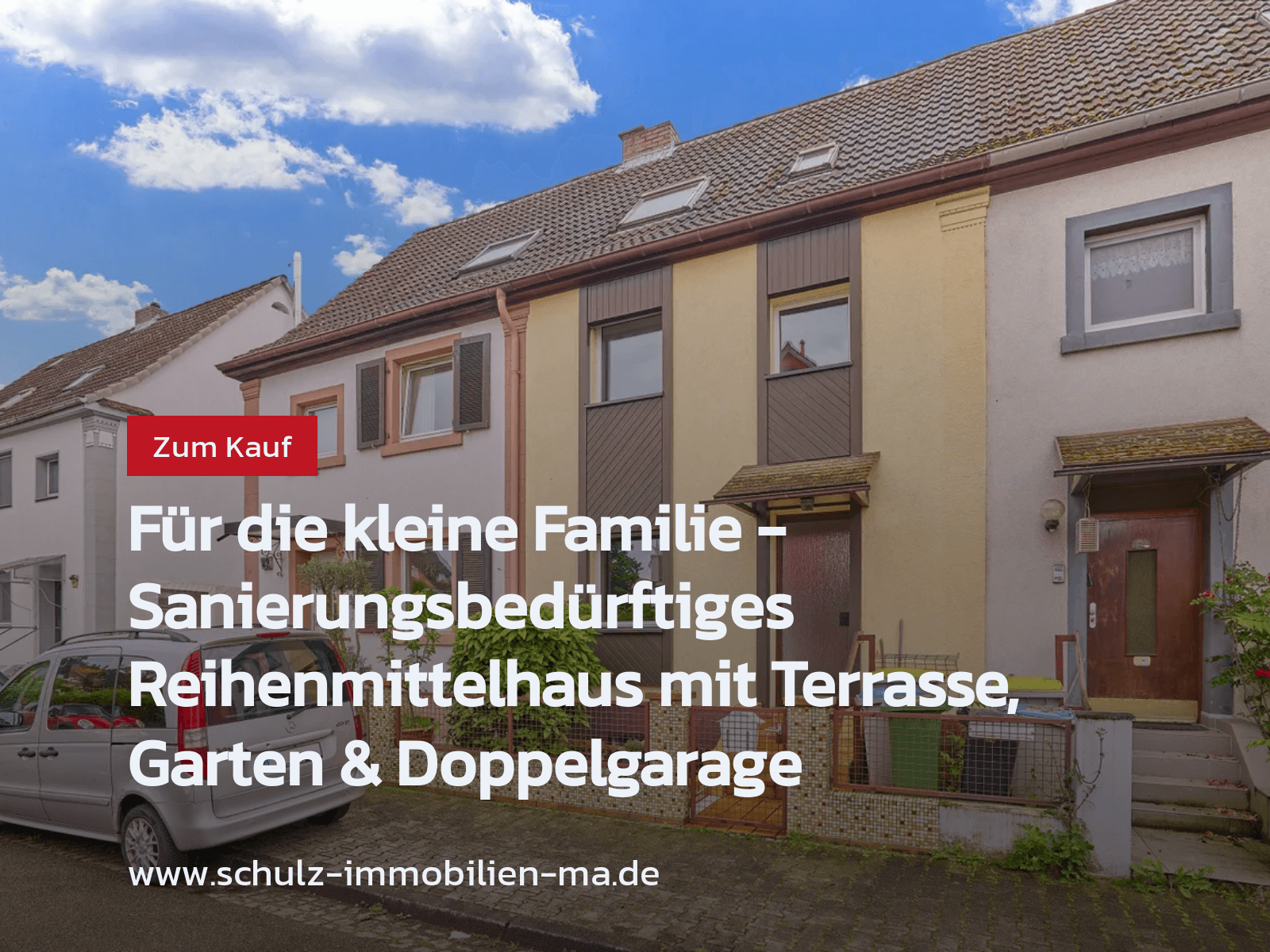 Neu im Angebot: Für die kleine Familie – Sanierungsbedürftiges Reihenmittelhaus mit Terrasse, Garten & Doppelgarage